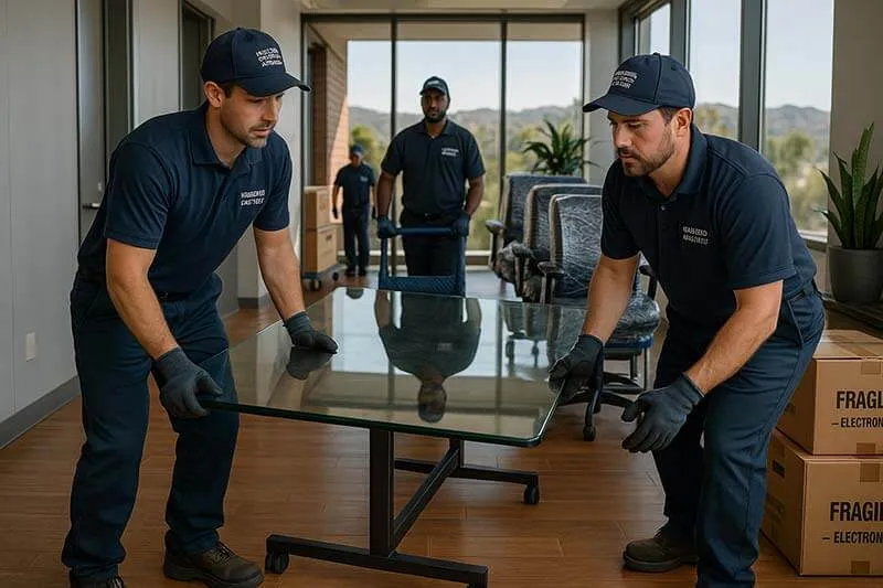 Trained office movers relocating sensitive business assets in Rancho Santa Fe