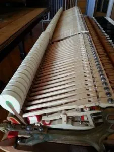 Professional piano technician tuning a grand piano in a customer’s home in San Diego